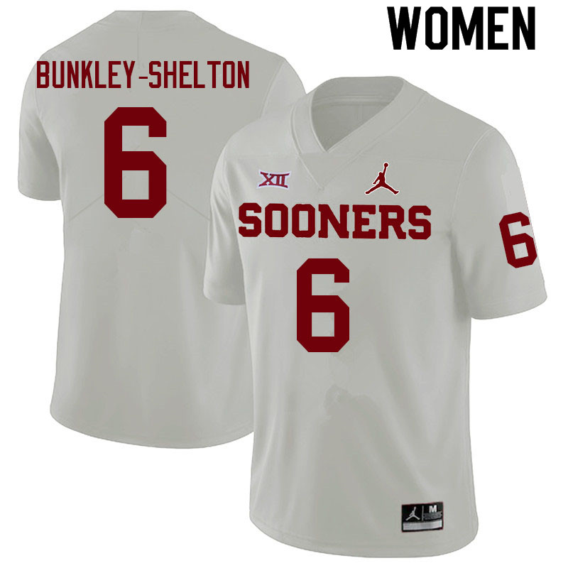 Women #6 LV Bunkley-Shelton Oklahoma Sooners College Football Jerseys Sale-White
